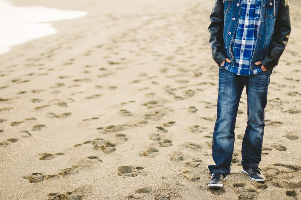 man, beach, sand