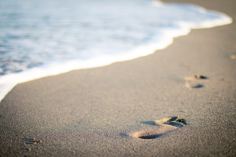 sea, beach, footprints