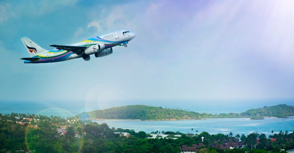 White and Blue Passenger Airplane Aerial Photography