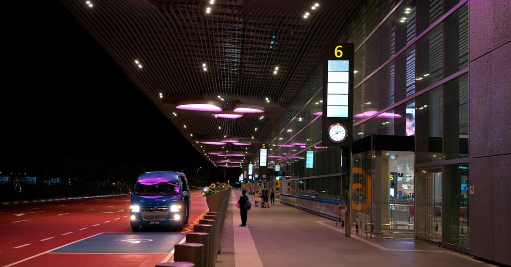 Entrance of the Singapore Changi Airport at Night