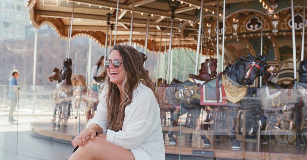 Laughing Woman in an Amusement Park