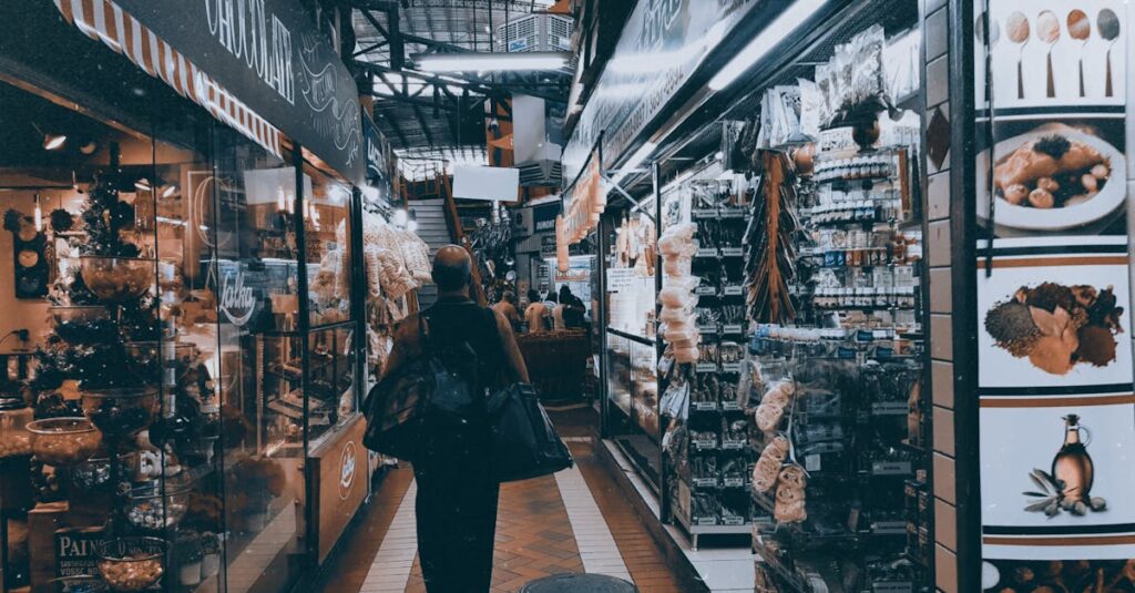 Person Standing on Pathway Near Store