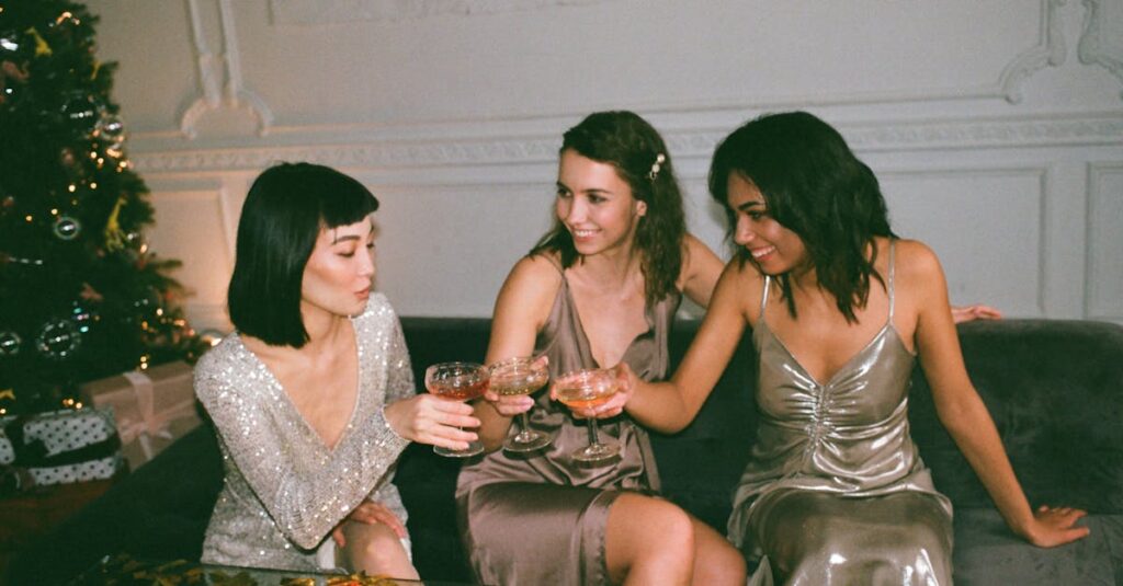 Three Women Sitting on a Sofa