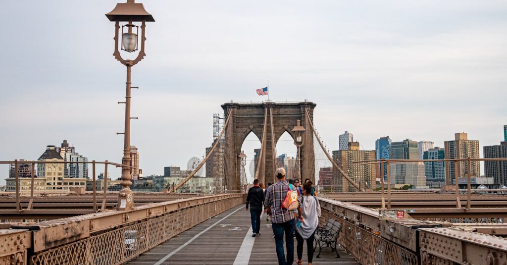 People Walking on Brooklyn Bridge