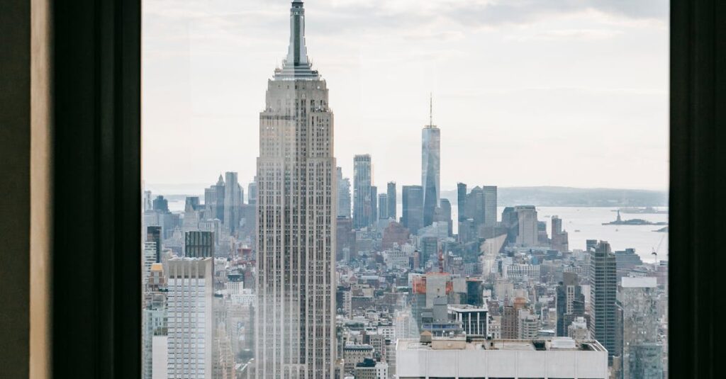 Window with view of modern city in daytime