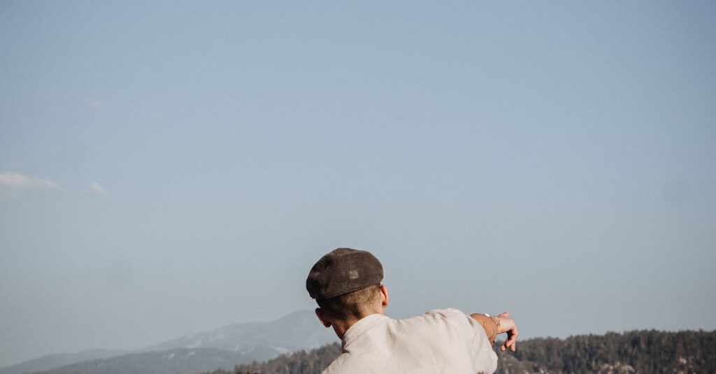 Man with Child in Mountains