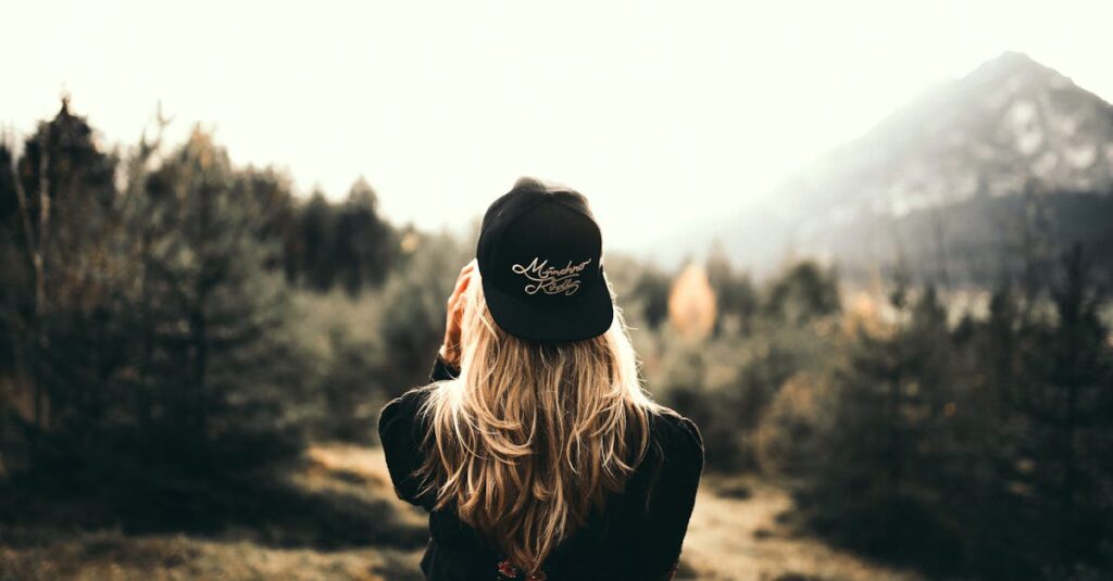 Back View of a Woman Black Sweater and Black Cap