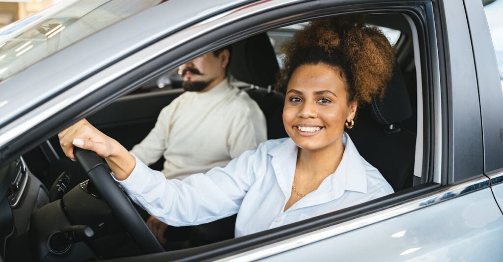 Smiling Woman Sitting Inside the Car