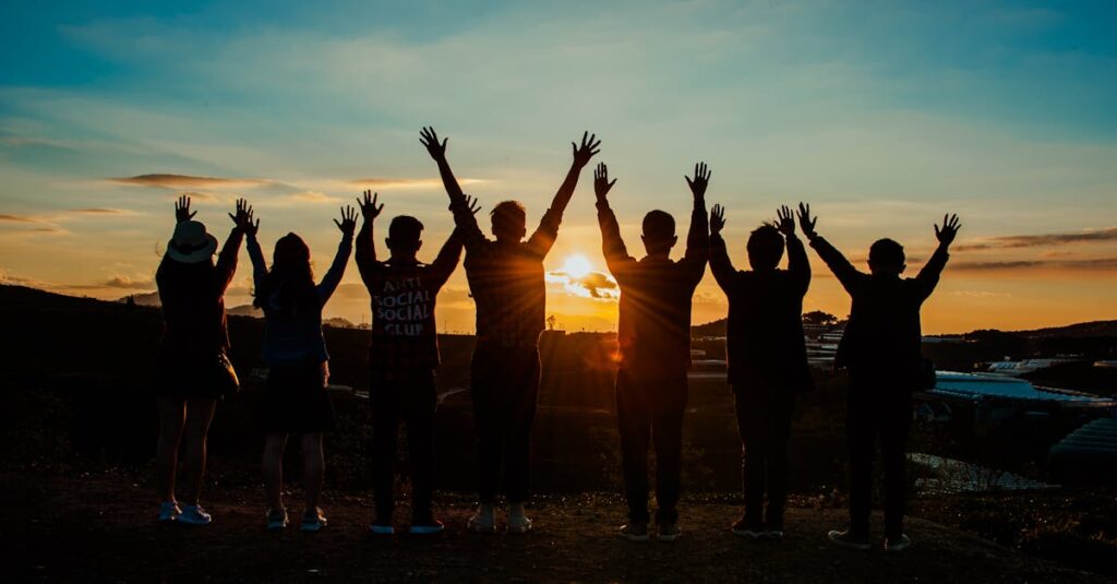 People Silhouette during Sunset