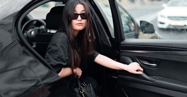 A Woman Getting out of the Car