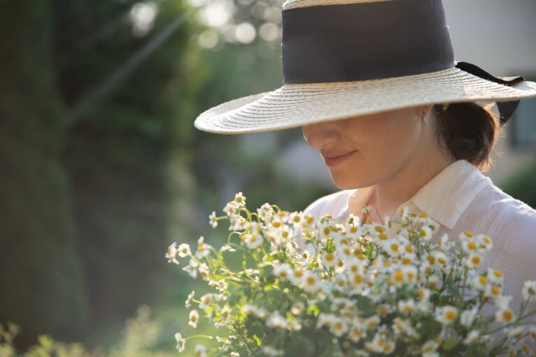 girl, hat, daisy