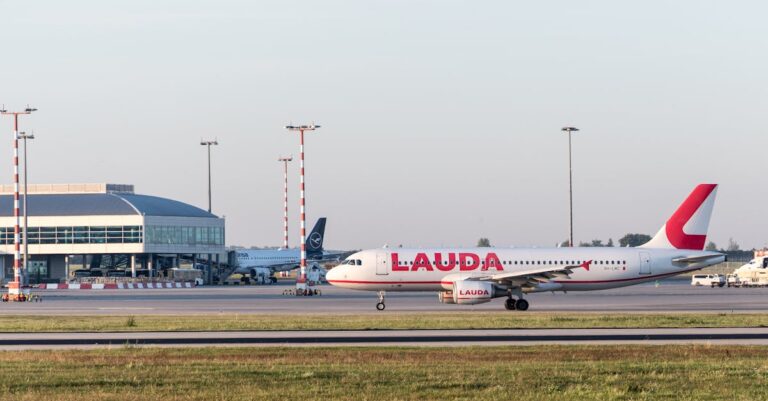 Lauda Airplane at Prague Airport Runway