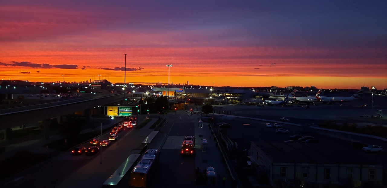 jfk airport, night, sunset