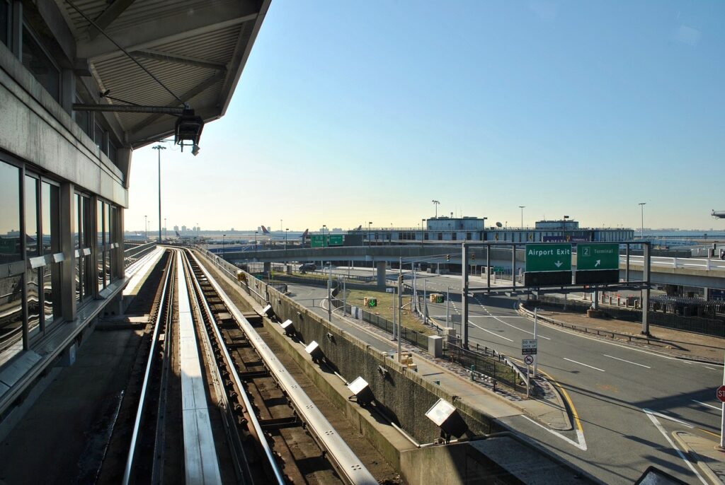 jfk airport, airport terminal, train track