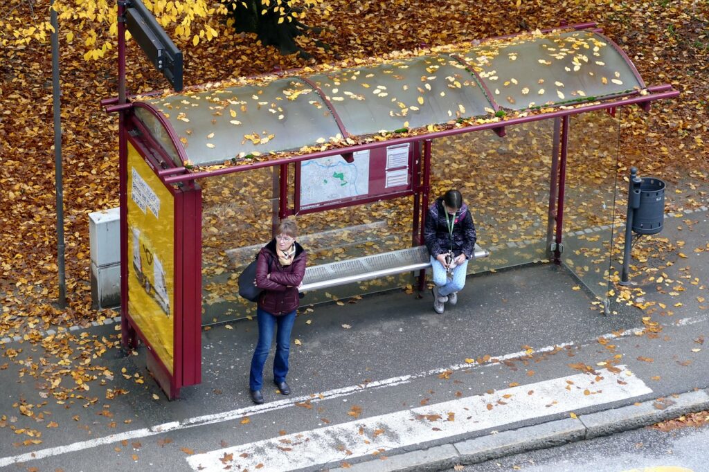 foliage, autumn, bus stop, people, maribor, slovenia, brown bus, brown stop, bus stop, bus stop, bus stop, bus stop, bus stop