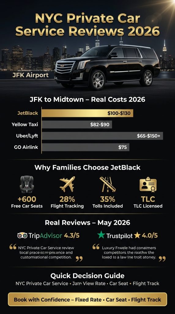 Nyc For-Hire Vehicle Landscape Infographic Comparing Black Cars Yellow Taxis Rideshare And Shared Shuttles 2026