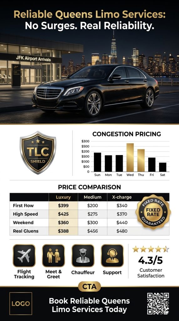 Nyc For-Hire Vehicle Landscape Infographic Comparing Reliable Queens Limo Services Black Cars Yellow Taxis Rideshares Across Licensing Tier Insurance Minimum Surge Pricing Tlc Oversight